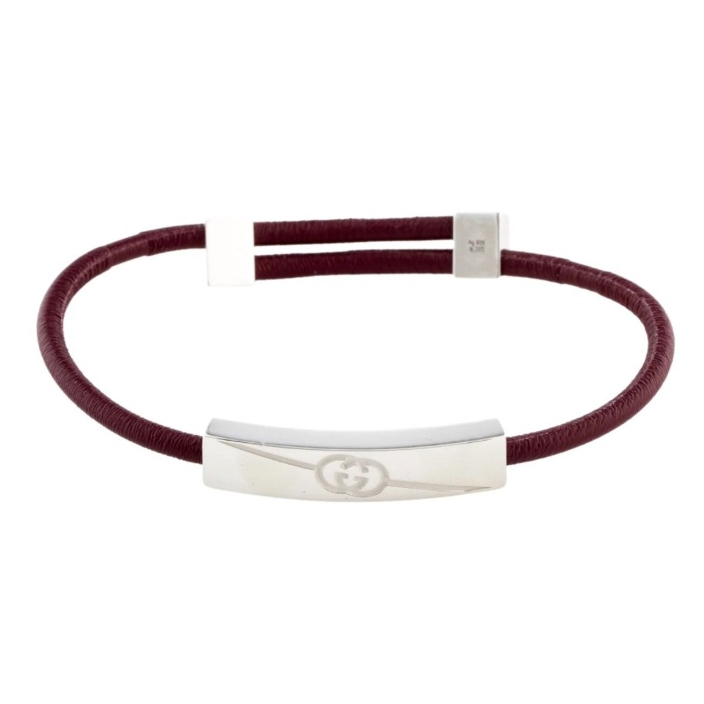 Gucci Sterling Silver and Leather Tag Burgundy bracelet 774464